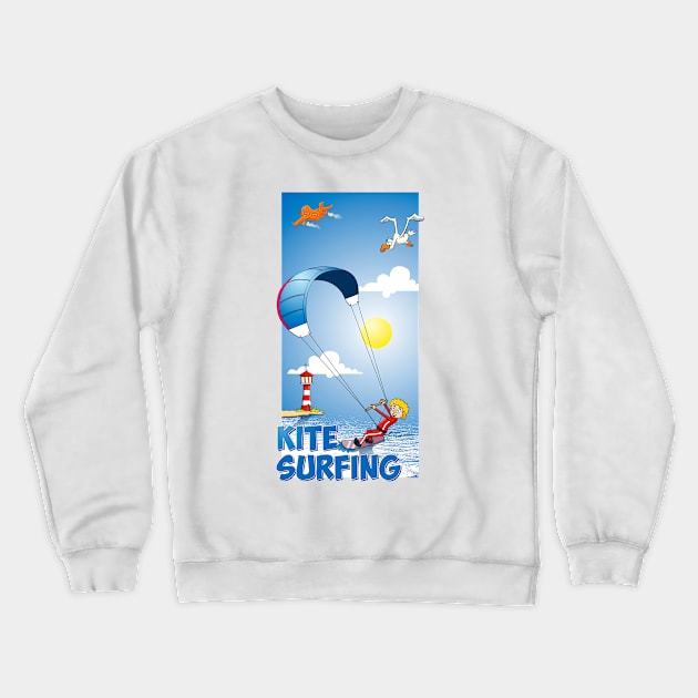 Funny and colourful kite surfing illustration Crewneck Sweatshirt by Stefs-Red-Shop